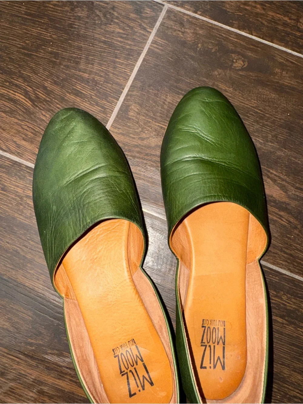 Miz Mooz Kimmy Green Leather D'Orsay Pointed Toe Flat Shoes Size 41